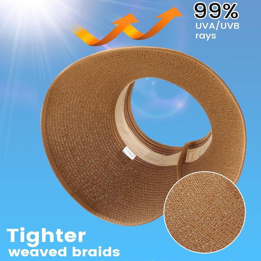 Beach Sun Straw Hats for Women, UPF 50+ UV Sun Protection Wide Brim Summer Straw - Picture 3 of 7